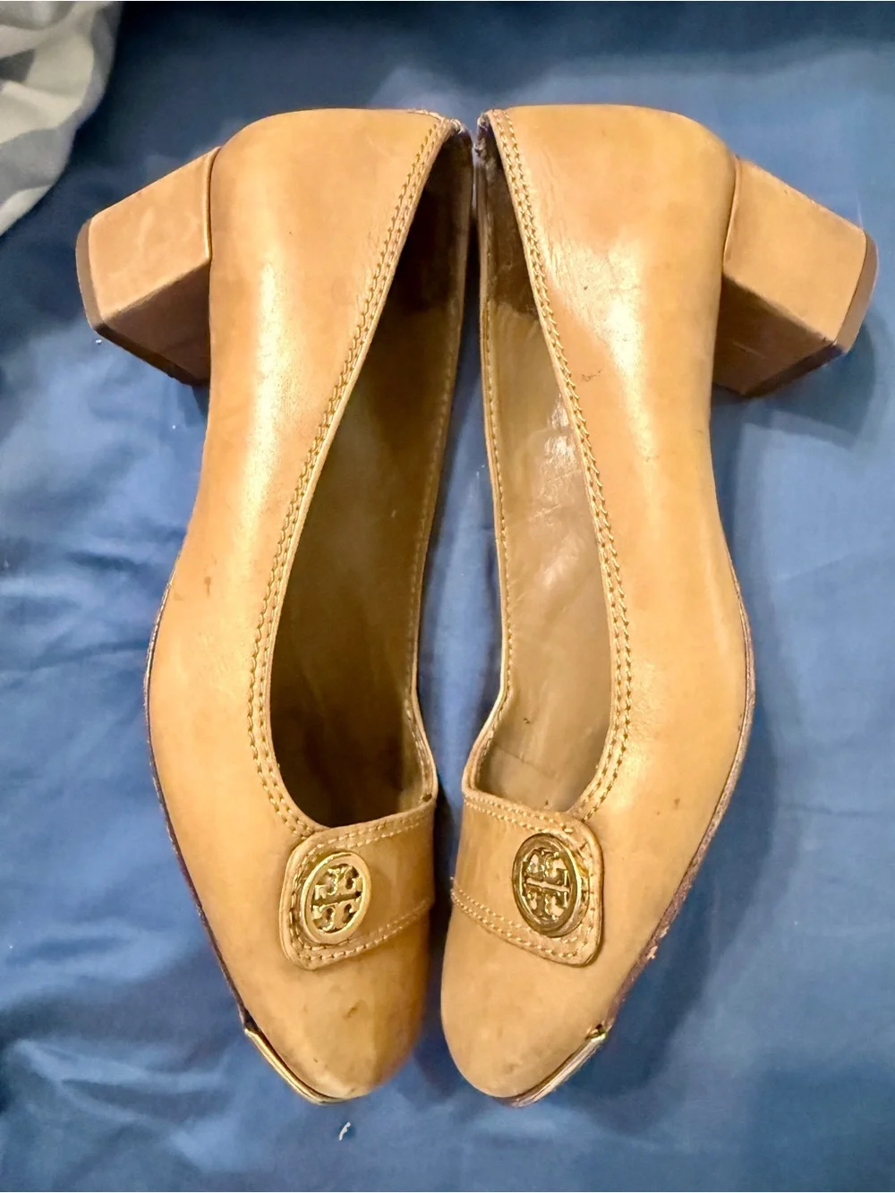 Tory Burch Classic Tan Block Heel Pumps - Women's Leather Size 8M